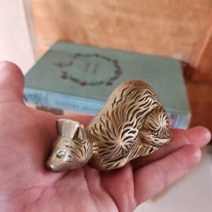 Vtg Brass Kitty Cat Kitten Feline Bookshelf Knick Knack Paperweight Shelf MCM
